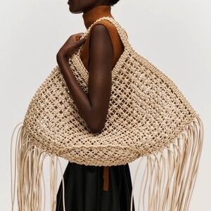 Yuzefi Large Woven Fringe Vegan Leather Tote Bag